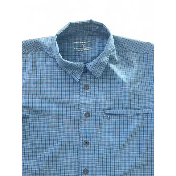 Eddie Bauer Sport Men's Button Down Polo Short Sleeve Blue Plaid Size Medium - Picture 4 of 11